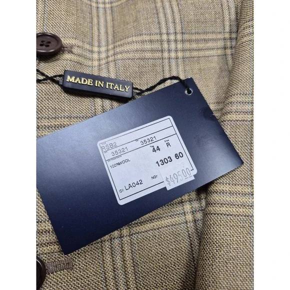 Roberto Zanieri Blazer Sport Coat Mens 44 Beige 100% Wool Plaid Made In Italy